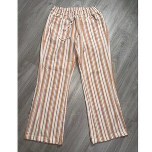 Roxy Striped Linen Blend Wide Leg Drawstring Pants Orange White Womens Large
